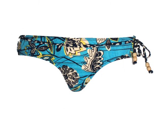 411w5jKQKDL Rampage Bikini Bottom Blue Small w/ Brown Leaf Print & String Belt