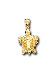 14K Solid Yellow Gold Sea Turtle Cham Pendant