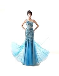 Mermaid Satin/Tulle  Asymmetric Beaded Lace Backless Sequined Evening Dress  With Pearls