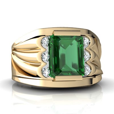 14K Yellow Gold Emerald-cut Created Emerald Men's Men's Ring Size 8 14K Yellow Gold Emerald-cut Created Emerald Men's Men's Ring Size 8