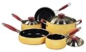 NapaStyle Porcelain Nonstick Aluminum 8-Piece Cookware Set Mustard