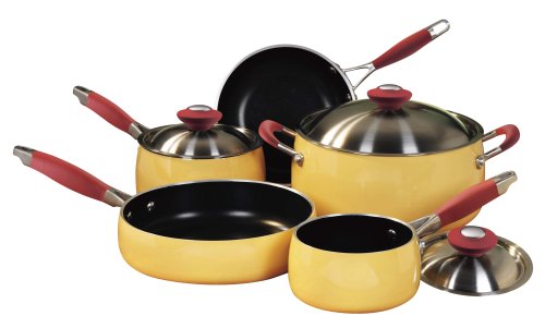 NapaStyle Porcelain Nonstick Aluminum 8-Piece Cookware Set Mustard product image