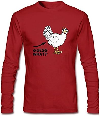 RrelmmY Men's Guess What Chicken Butt Long Sleeve T-Shirt Red XXL