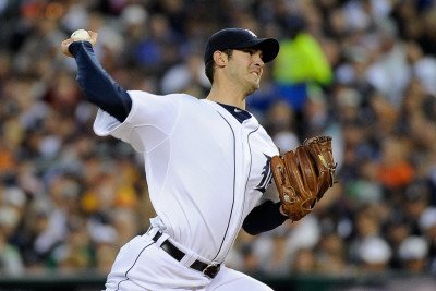 Texas Rangers v Detroit Tigers - Playoffs Game Four, Detroit, MI - October 12: Rick Porcello Photographic Poster Print by Kevork Djansezian, 12x18