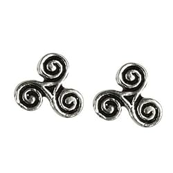Celtic Triskelion Triple Spiral -Stud Earrings Sterling Silver