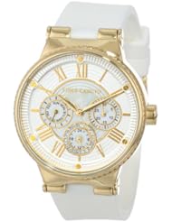 Vince Camuto Womens VC/5114WTWT Swarovski Crystal Accented Gold-Tone White Silicone Strap Watch