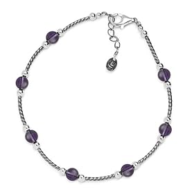Beaded Purple Amethyst Sterling Silver Anklet by Corazon