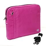 CaseCrown Faux Suede Protective Sleeve with Shoulder Strap and Pocket (Fushcia) for the Toshiba Mini NB305-N440WH 10.1-Inch Frost White Netbook
