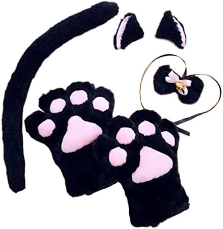 Onomii Cat Cosplay Collection 4-piece Set [ Glove Ear Tail Claw Tie ] [Black / White] (BLACK)