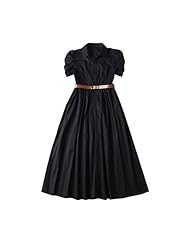 Elasticized   Waistline Vintage Belted Short Sleeves  Shirt  Dress