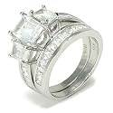 Sterling Silver Emerald Cut CZ Engagement Bridal Ring Set