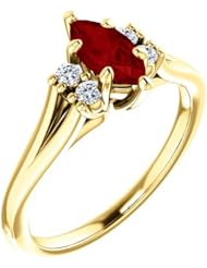 18K Yellow Gold 8.00x4.00mm Marquise Cut Ruby and Diamond Ring -- LIFETIME WARRANTY