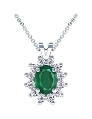 Platinum Oval Cut Emerald And Round Diamond Pendant