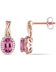 10k Pink Gold 1 3/4ct TGW Pink Tourmaline and Accent Diamond Ear Pin Earrings (0.13 Cttw, G-H Color, I1-I2)