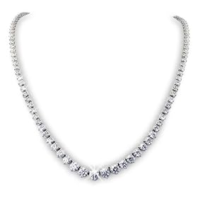 18K White Gold 15.00 ctw Diamond 3-Prong Tennis Necklace