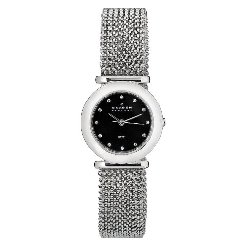 Skagen Women's 107SSSB1 Quartz Swarovski Crystals on Black Dial Stainless Steel Watch