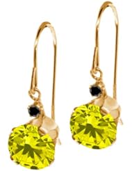 1.63 Ct Round Canary Diamond Black Diamond 14K Yellow Gold Earrings