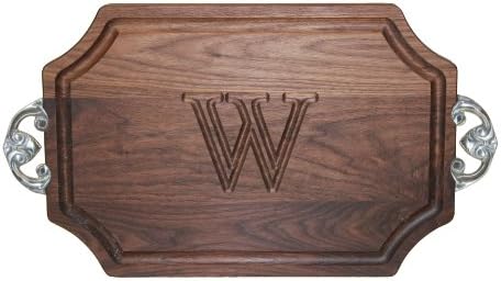 CHUBBCO W300-CL-W Bar/Cheese Board with Classic Cast Aluminum Handle with Scalloped Corners, 9-Inch by 12-Inch by 0.75-Inch, Monogrammed "W", Walnut