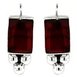 Sterling Silver Red Jasper Inlay Rectangle Drop Earrings with Beads