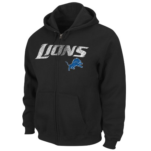 NFL Detroit Lions Touchbck III Full Zip Jacket Adult Long Sleeved Fullzip Hooded Fleece, Black, X-Large