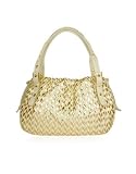 Fontanelli Ivory & Gold Woven Italian Leather Large Satchel Bag