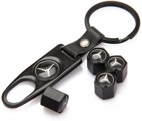 Free Shipping!high Quality Steel Car Air Tire Valve Caps and Black Keychain Combo Set for Mercedes Benz