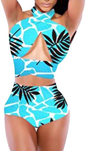 Jollypicks Women's Two Piece Is Going Print Halter Top Bikini Set Multicolored L