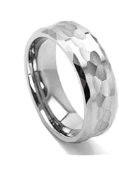 King Will 8mm Men Tungsten Metal Ring Hammered Multi faceted Design Wedding Band Polished Comfort-Fit