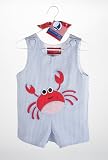 411x90IYvaL. SL160  Mud Pie Boathouse Baby Blue Seersucker Shortall, Crab, 12   18 Months