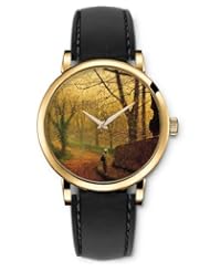 SPRAWL Aanalog Fashion Series Gold Ladies Watches of Genuine Black Leather Strap,Unique Wrist Watch for Women Girls Designed with Forest landscape