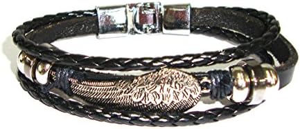Leather &amp; Pu Braided Bracelet ,Vintage Wing,rare Unique Fashion Handmade Handcraft Wristband Bracelet#30 (Black)