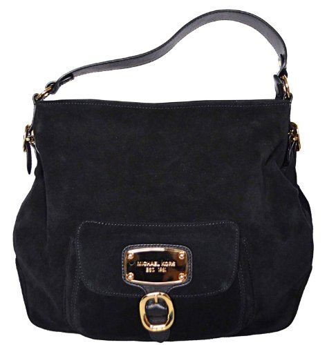 Michael Kors Black Suede Leather Hudson Downtown Large Shoulder Bag Tote Handbag Purse