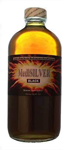 MediSILVER BLACK (20 ppm 99.99+% Pure Bioavailable Colloidal Silver) - 500 mL (16.9 Fl Oz) Glass Bottle