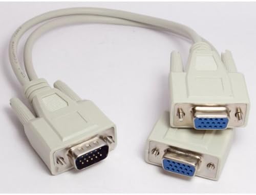 VGA SVGA Y Splitter monitor video Cable 1 Pc to 2 Monitors-Beige