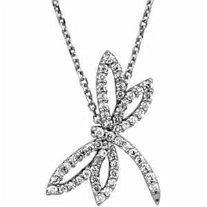Diamond Dragonfly White Gold Pendant Necklace