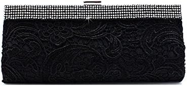 MissFox Women's Retro Casual Bead Lace Flower Clutch Evening Bags Black