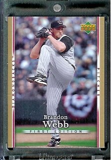2007 Upper Deck First Edition Baseball Card #174 Brandon Webb Arizona Diamondbacks - Mint Condition - In Protective Display Case !