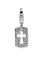 Sterling Silver CZ Cut-out Cross/Faith Clip-on w/Lobster Claw Clasp Clasp Charm