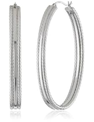 Sterling Silver Rope Design and High Polish Oval Hoop Earrings