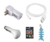 USB Wall / Travel Charger, USB Car Charger, 2in1 USB Sync and Charging Data Cable, LCD Screen Protector and Light Blue Fishbone Style Keychain for Barnes and Noble Nook E-Book Reader