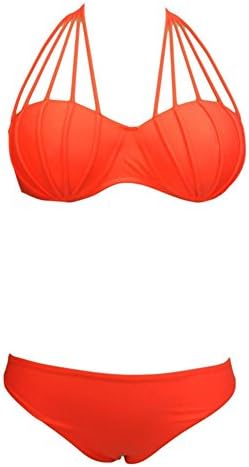 Clothesforu Women's Style Summer Fashion Halter Bikini Swimsuit Set Orange Large