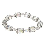 Bracelet - B39 - Faceted Fire Polished Glass and Faceted Glass Beads - Stretch ~ Clear AB Iridescent