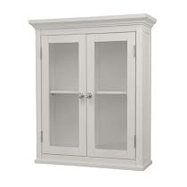 Elite Home Fashions Madison Avenue Collection Shelved Wall Cabinet with Glass-Paneled Doors, White