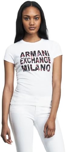 Armani Exchange Womens Floral Stacked Logo Tee