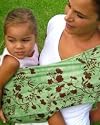 All Natural 100% Cotton Reversible Baby Sling Carrier with Leg Rest Cushion, Cool Green Apple Design, Medium