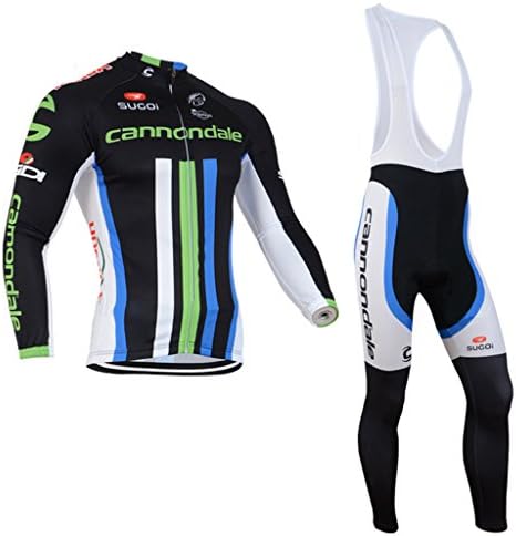Mens Pro Cycling Team Winter Thermal Fleece Bicycling Jerseys and Cycling Bib Pants Kit Black L