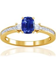 18K Yellow Gold Cushion Cut Blue Sapphire Ring With Sidestones (GIA Certificate)