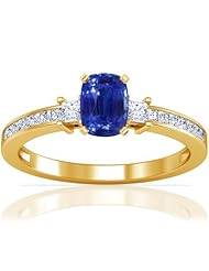 14K Yellow Gold Cushion Cut Blue Sapphire Ring With Sidestones (GIA Certificate)