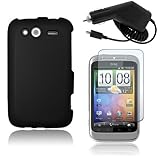 HTC Wildfire S - Black Rubberized Hard Plastic Case + Car Charger + Clear S ....