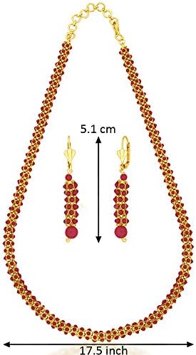 Silvora Gold Plated Red Imitation Baby Pearl Necklace Earring Set (PFJN4334R)